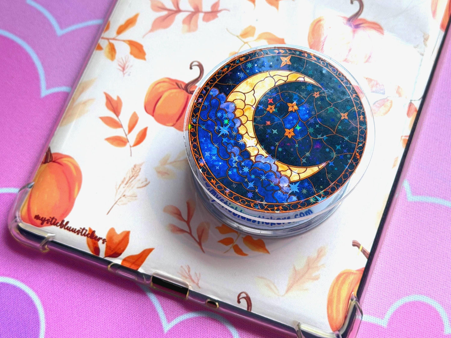 Celestial Moon MagSafe Phone Grip: Holographic 2D Night Sky Kindle Grip