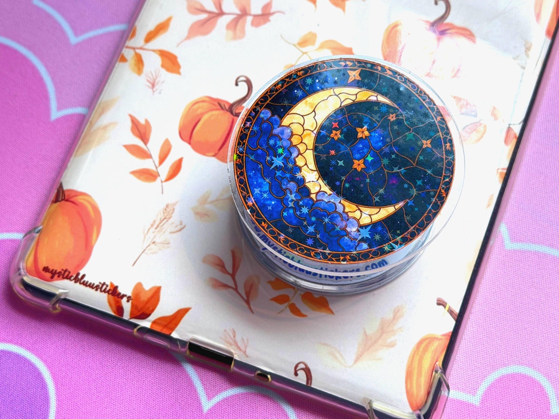 Celestial Moon MagSafe Phone Grip: Holographic 2D Night Sky Kindle Grip