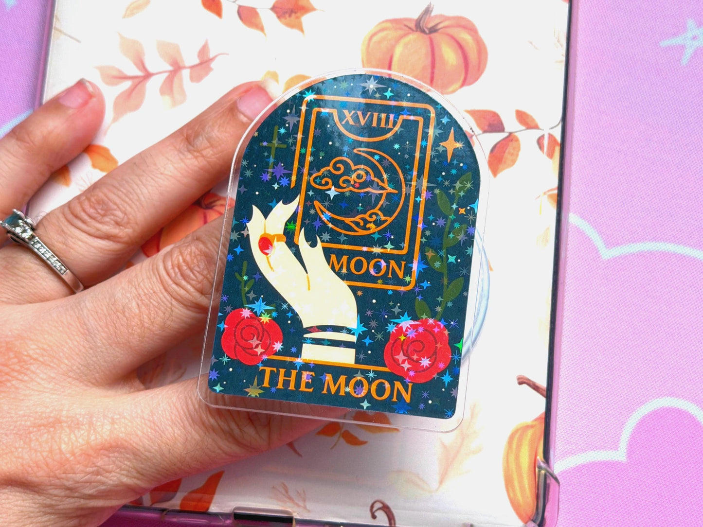 The Moon Tarot MagSafe Phone Grip: Holographic Celestial Kindle Grip