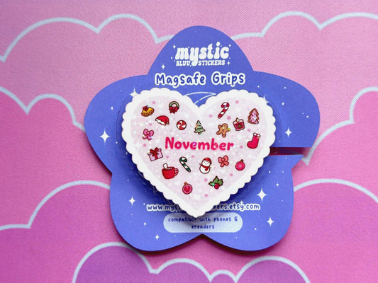 November MagSafe Phone Grip: Holographic Holiday Heart Kindle Grip