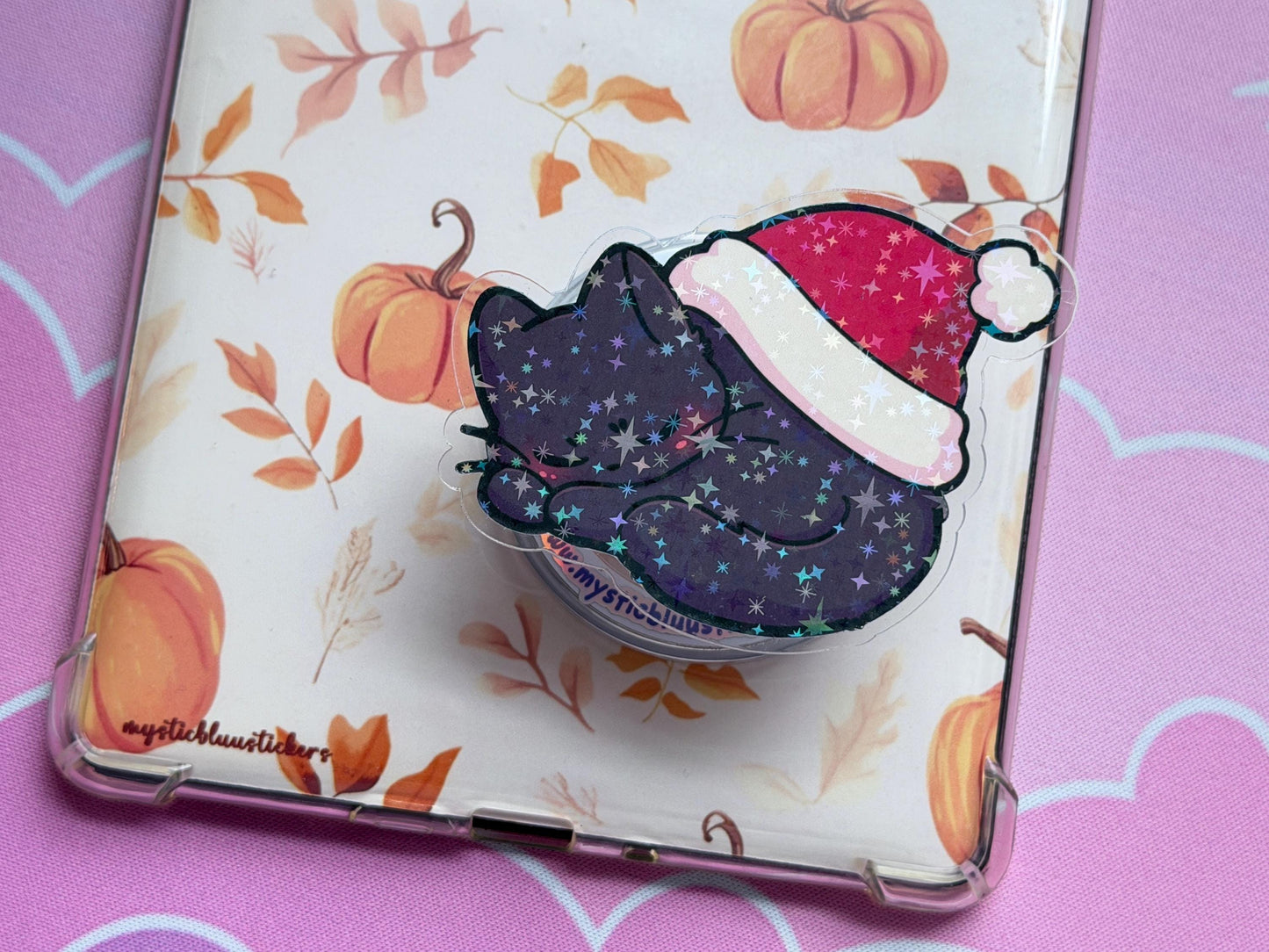 Christmas MagSafe Kindle Grip: Holographic Sleeping Santa Hat Cat Phone Grip
