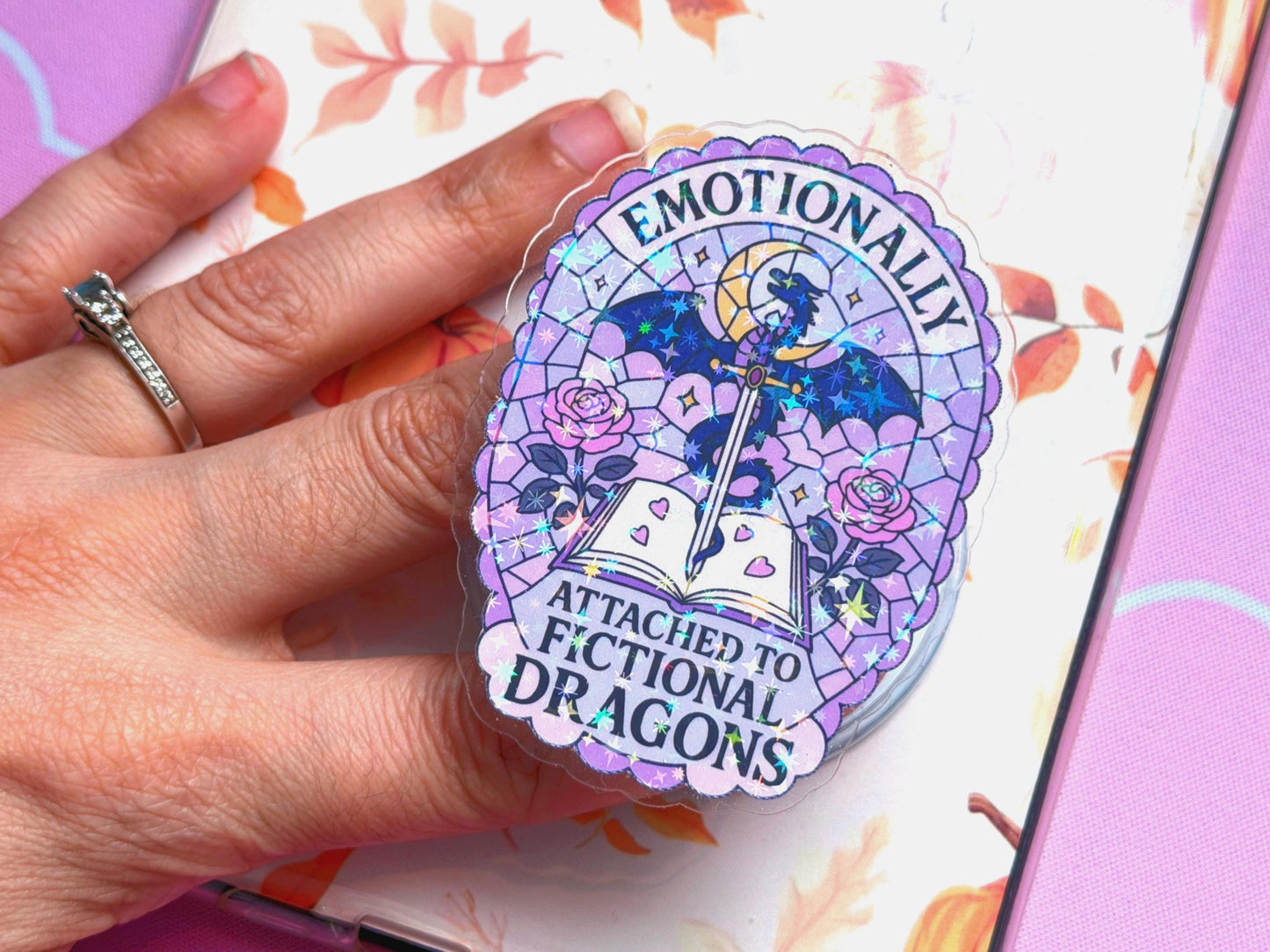 Fantasy Dragons MagSafe Phone Grip: Holographic Bookish Romantasy Kindle Grip