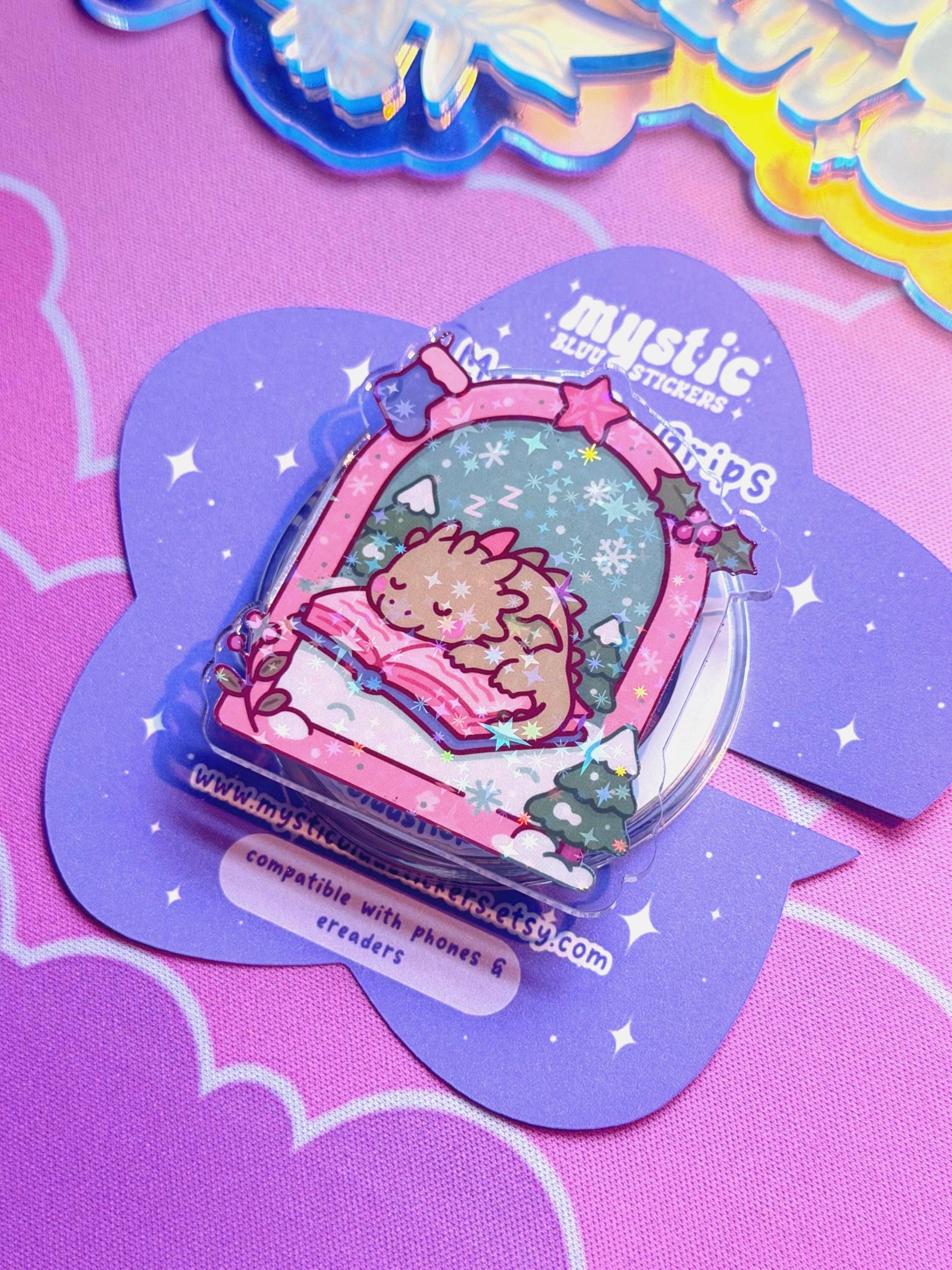 Winter MagSafe Phone Grip: Holographic Sleeping Dragon On Book Kindle Grip