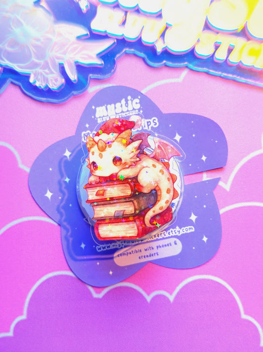 Winter MagSafe Phone Grip: Holographic Dragon On Books Kindle Grip