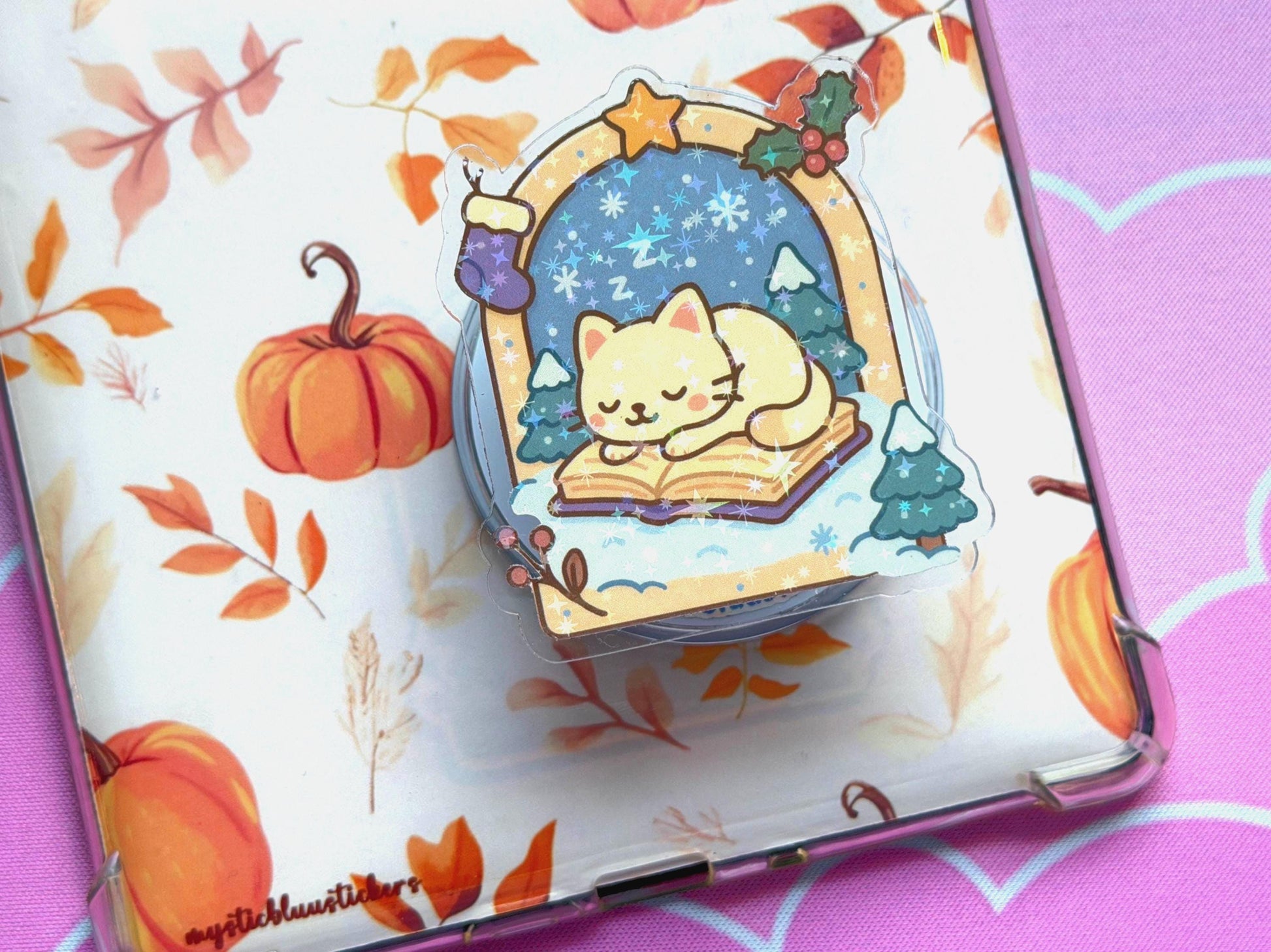 Holographic Winter Cat MagSafe Phone Grip: Bookish Snow