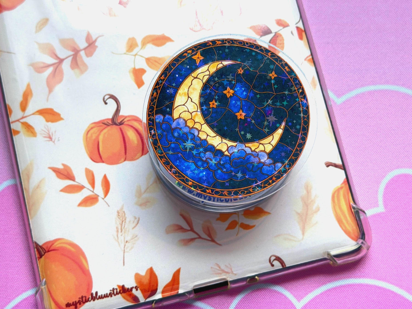 Celestial Moon MagSafe Phone Grip: Holographic 2D Night Sky Kindle Grip