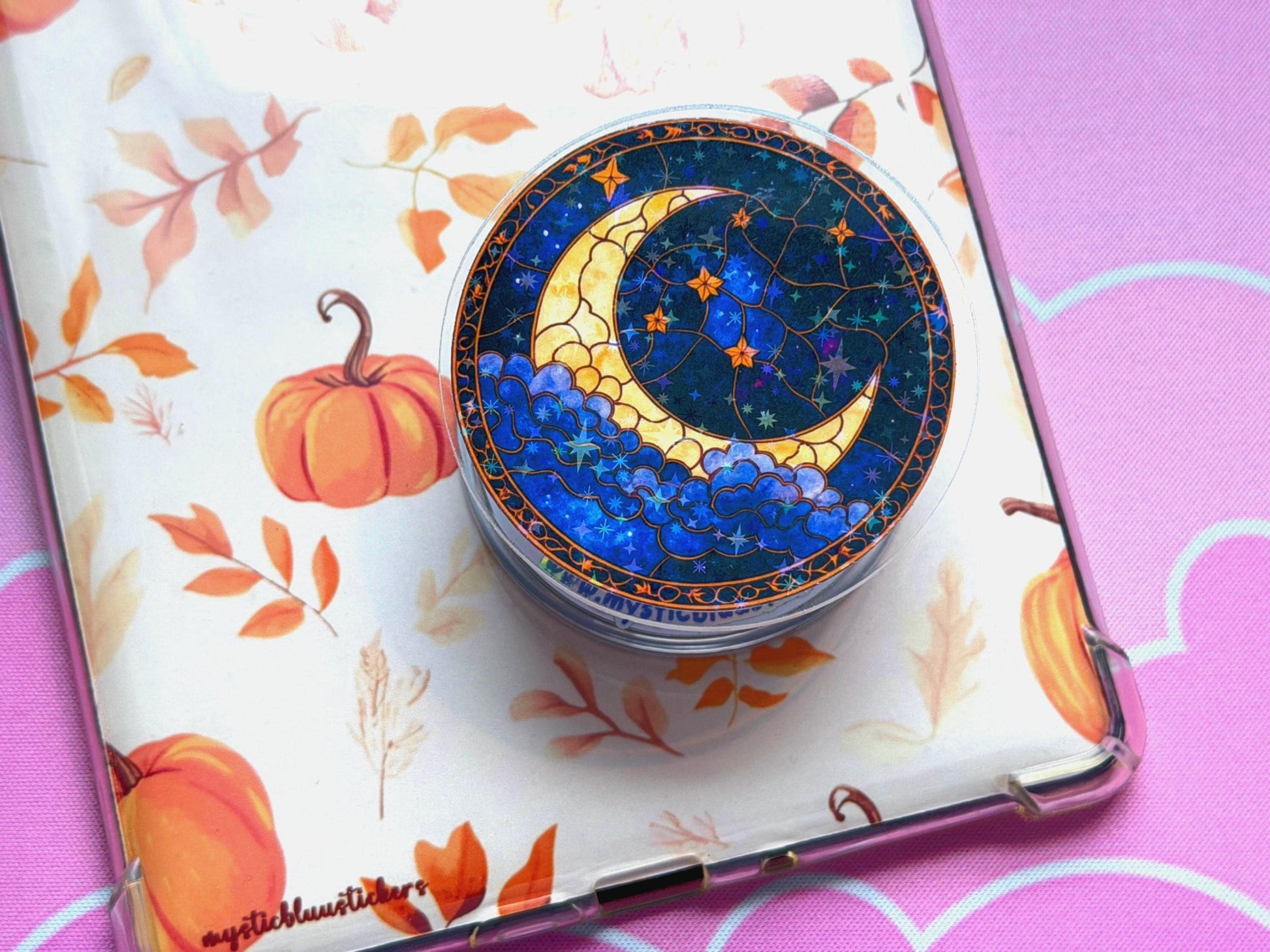 Celestial Moon MagSafe Phone Grip: Holographic 2D Night Sky Kindle Grip