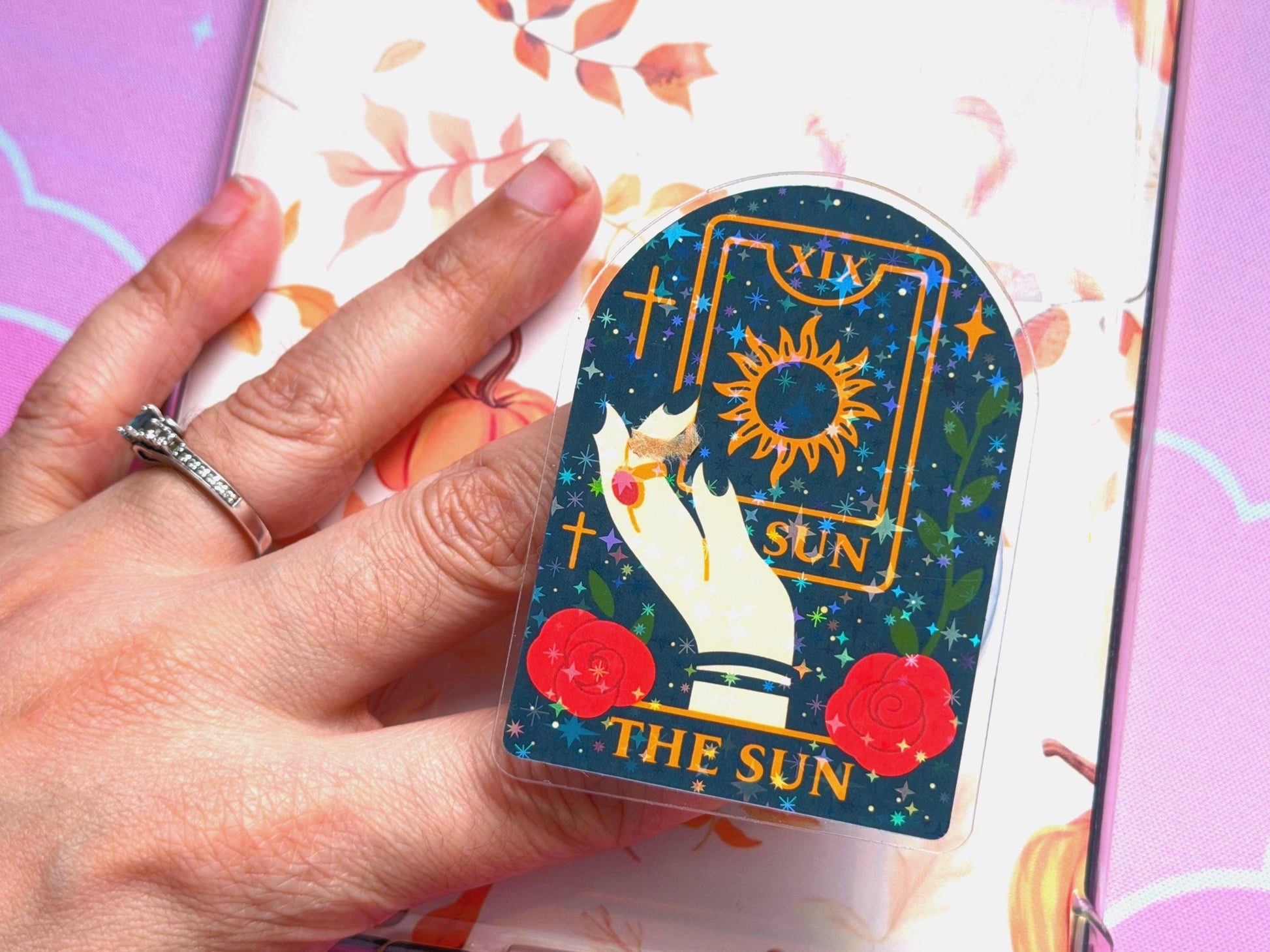 The Sun Tarot MagSafe Phone Grip: Holographic Celestial Kindle Grip