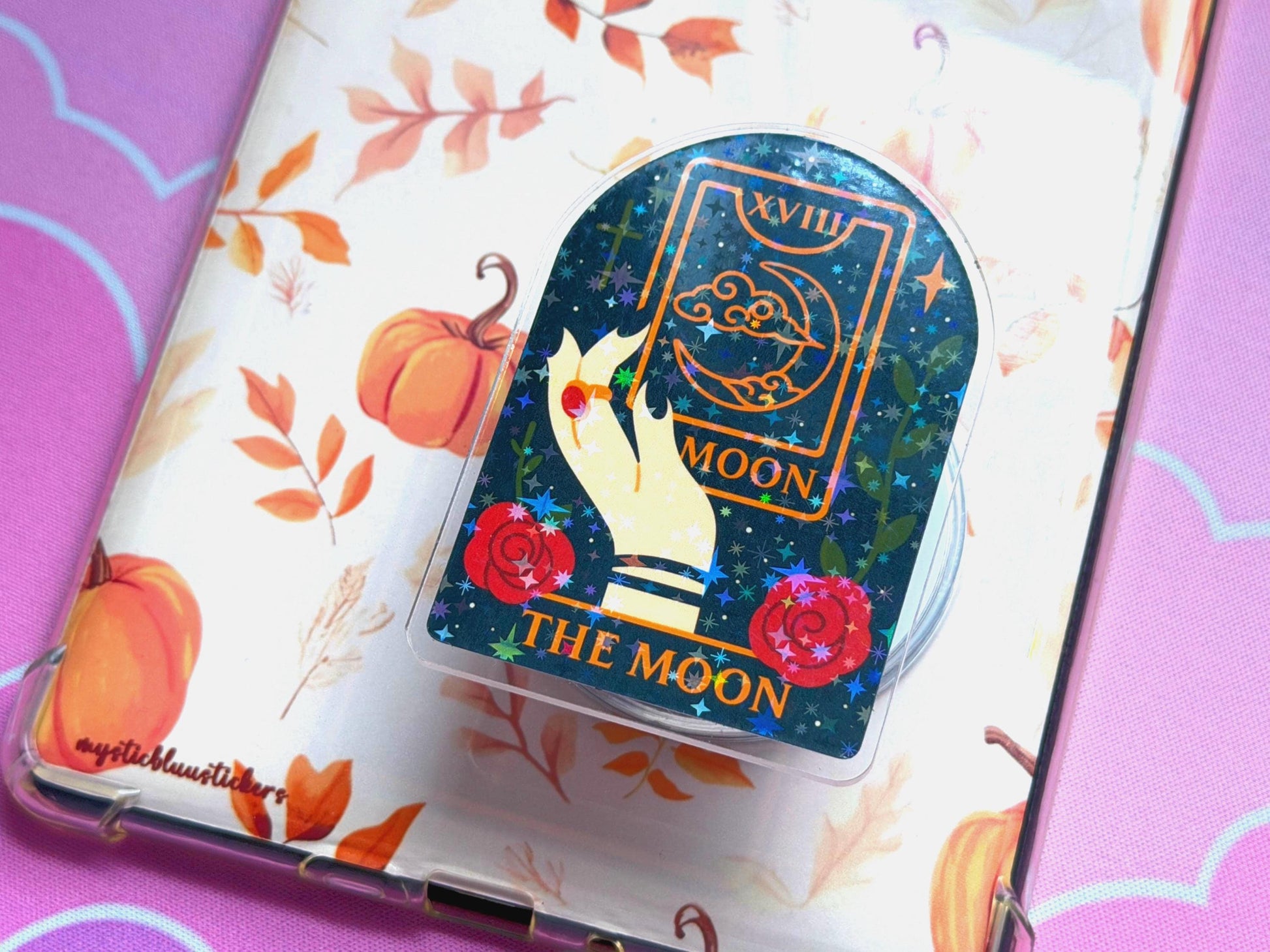 The Moon Tarot MagSafe Phone Grip: Holographic Celestial Kindle Grip