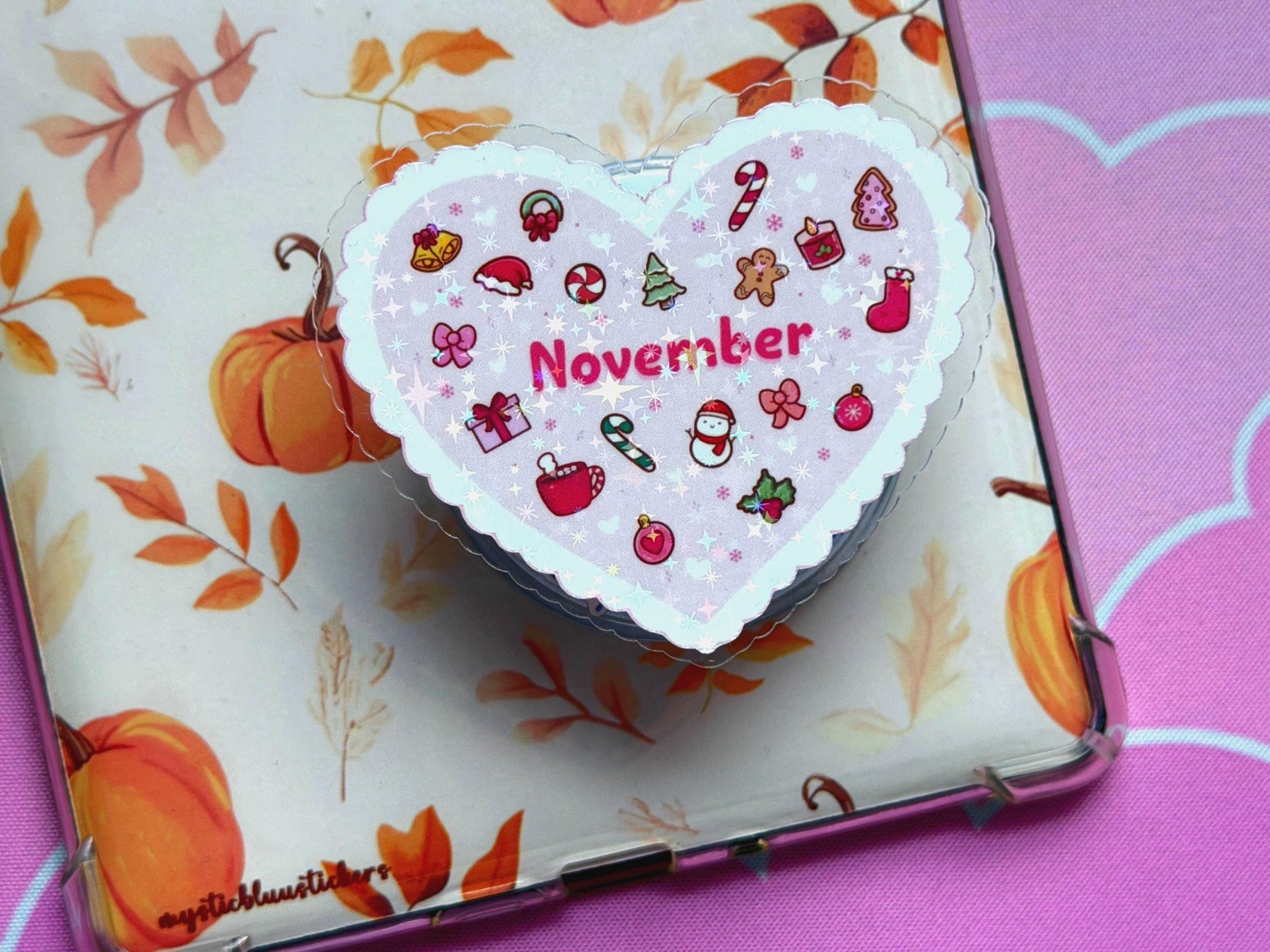 November MagSafe Phone Grip: Holographic Holiday Heart Kindle Grip