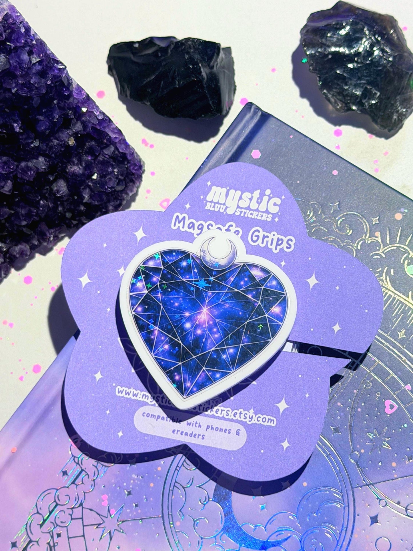 Celestial Heart MagSafe Phone Grip: Holographic 2D Night Sky Kindle Grip