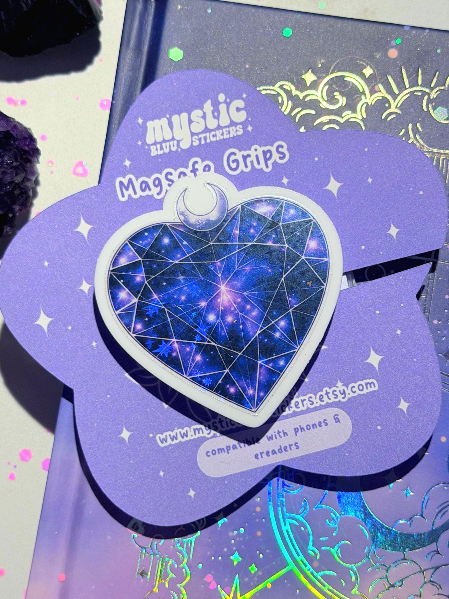 Celestial Heart MagSafe Phone Grip: Holographic 2D Night Sky Kindle Grip