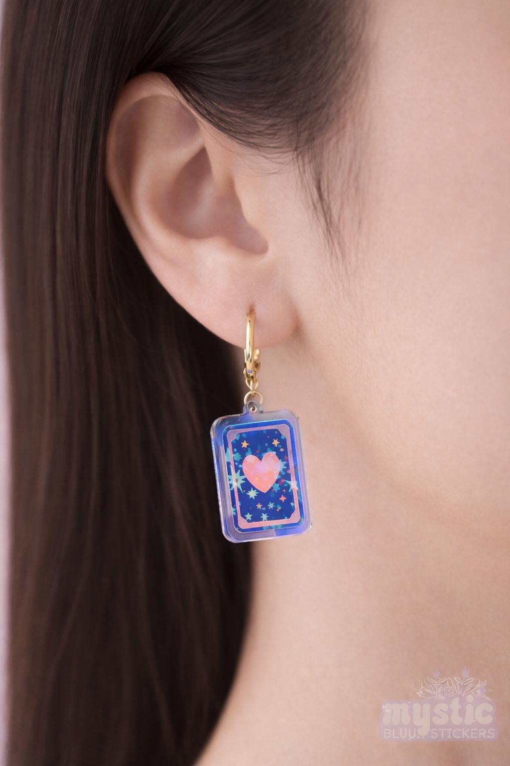 Tarot Acrylic Earrings: Moon Heart Dangle Hoop or Hook Style