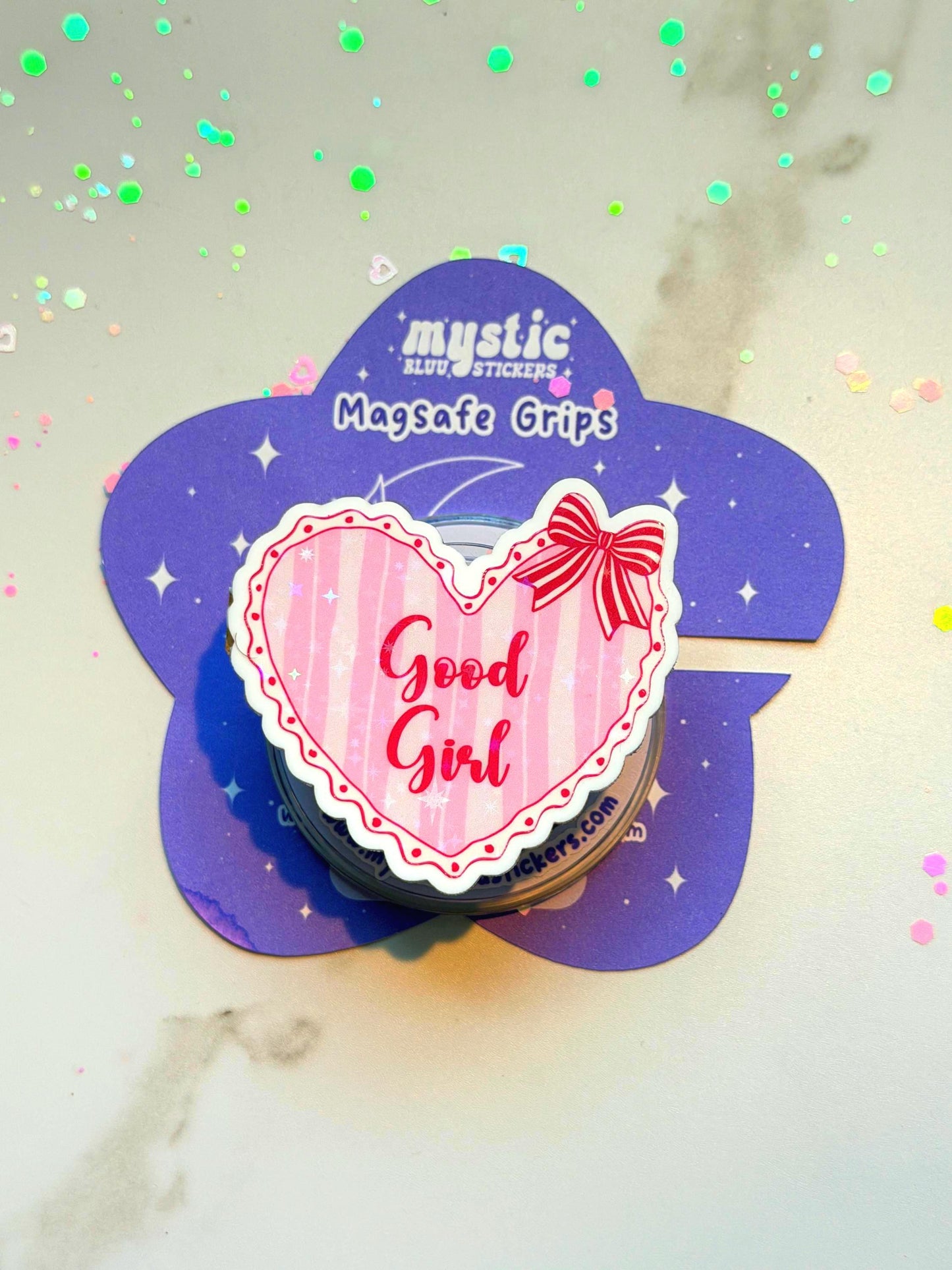 Good Girl Heart MagSafe Kindle Grip: Coquette Pink Phone Stand