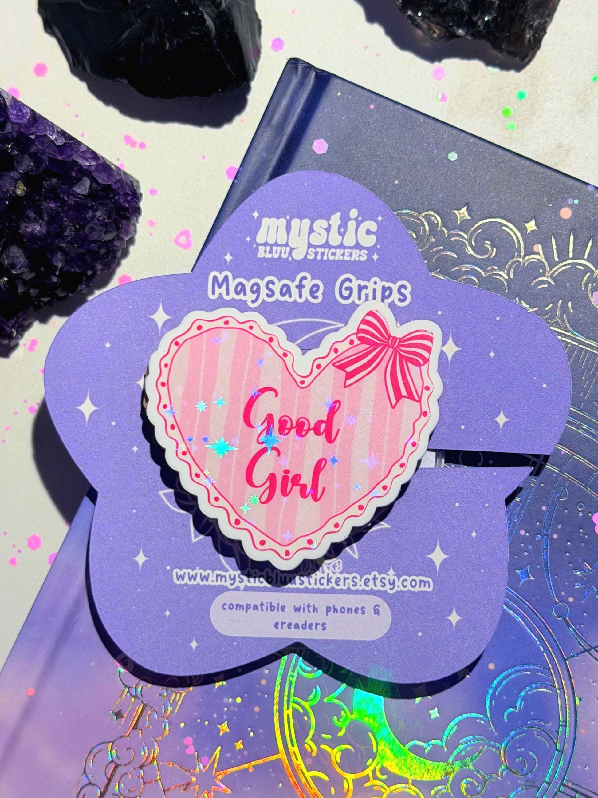 Good Girl Heart MagSafe Kindle Grip: Coquette Pink Phone Stand