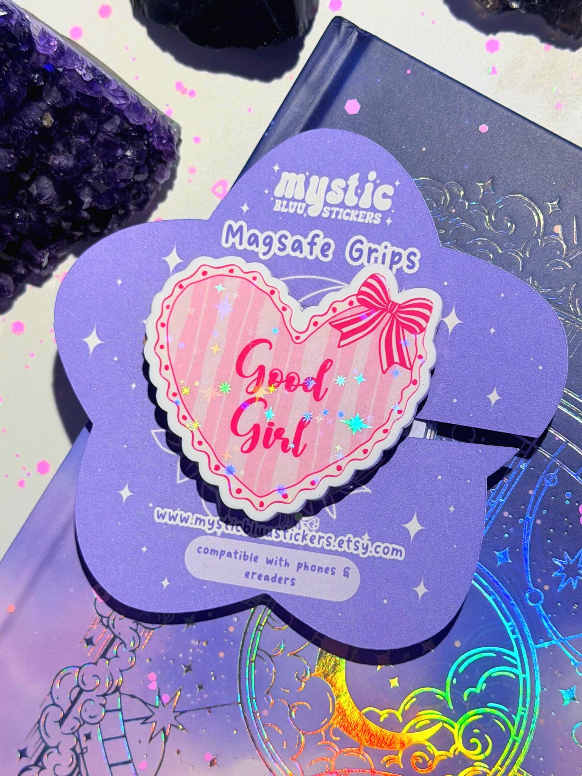 Good Girl Heart MagSafe Kindle Grip: Coquette Pink Phone Stand
