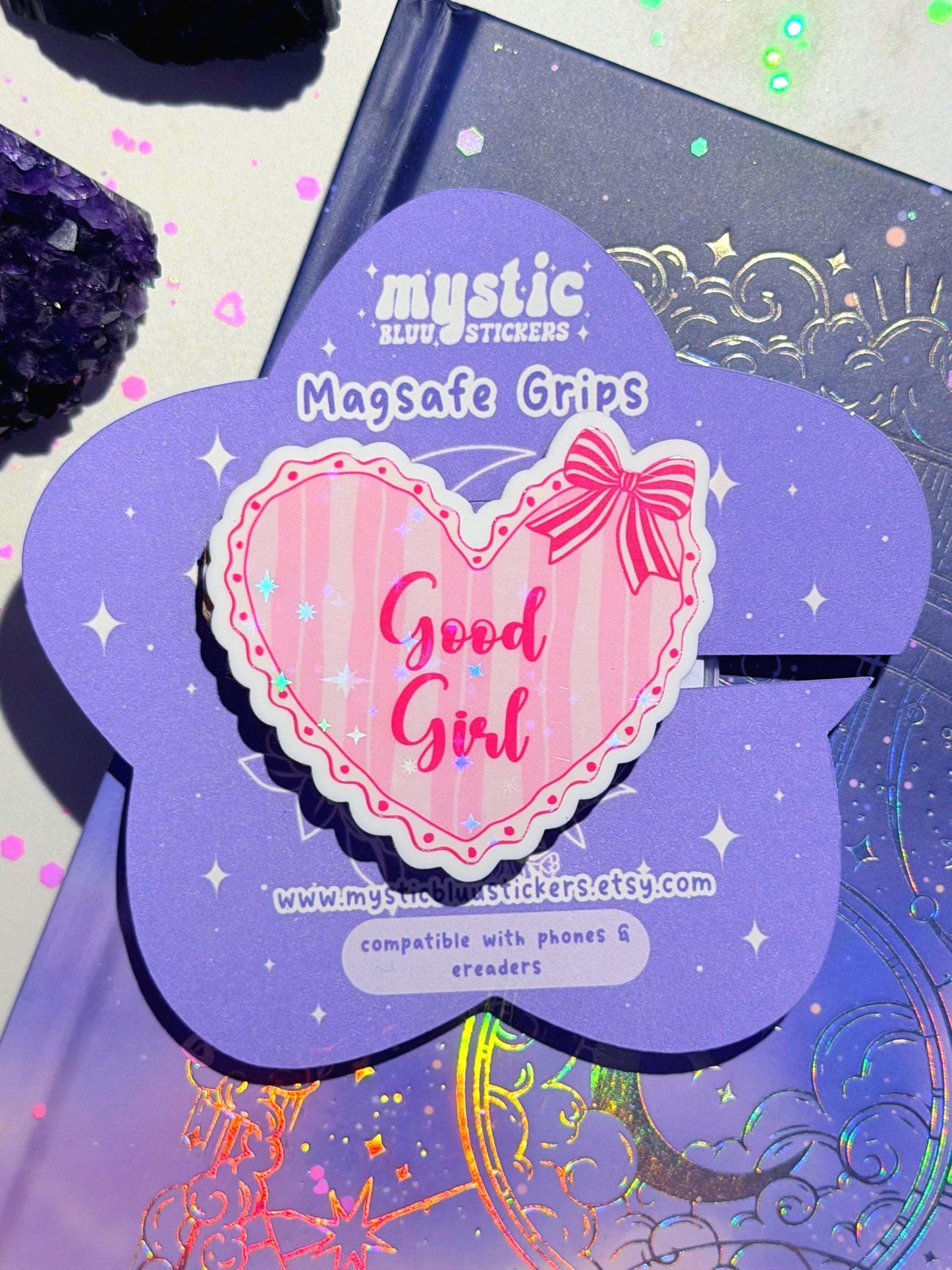 Good Girl Heart MagSafe Kindle Grip: Coquette Pink Phone Stand