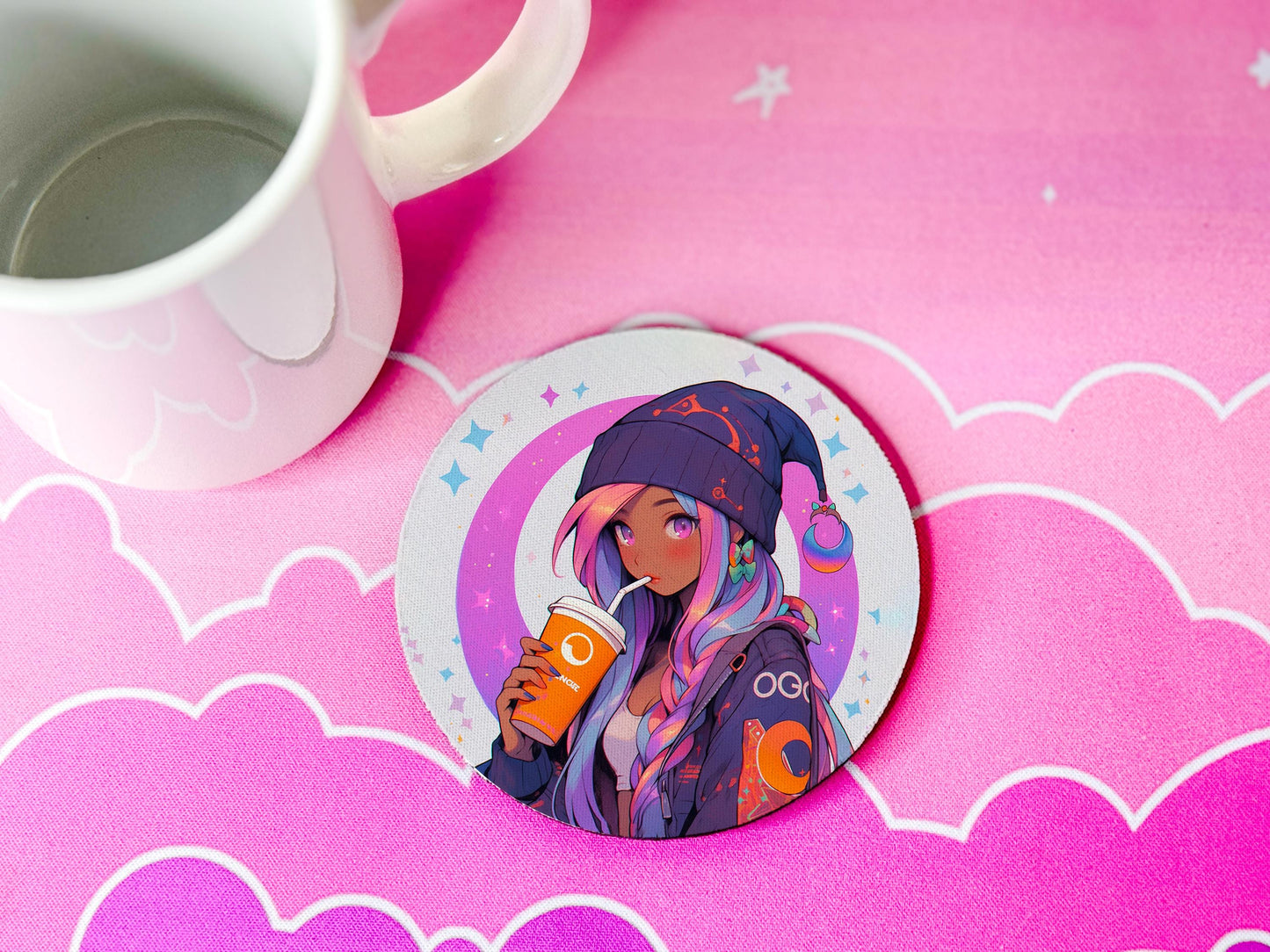 Witch Fabric Coaster Set of 4 Round Drink Coasters Non Slip Desk Bar Home