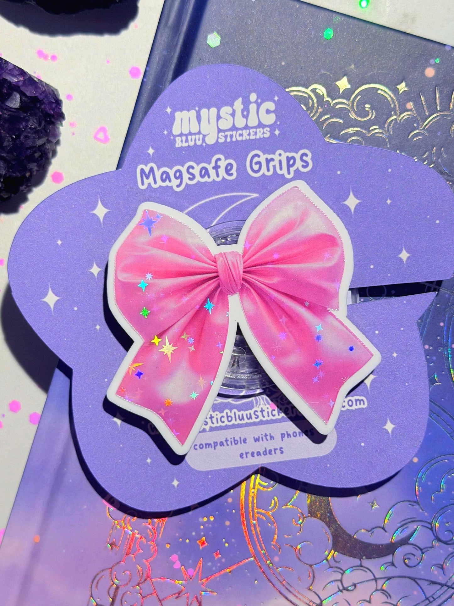 Pink Bow MagSafe Kindle Grip: Coquette Phone Stand