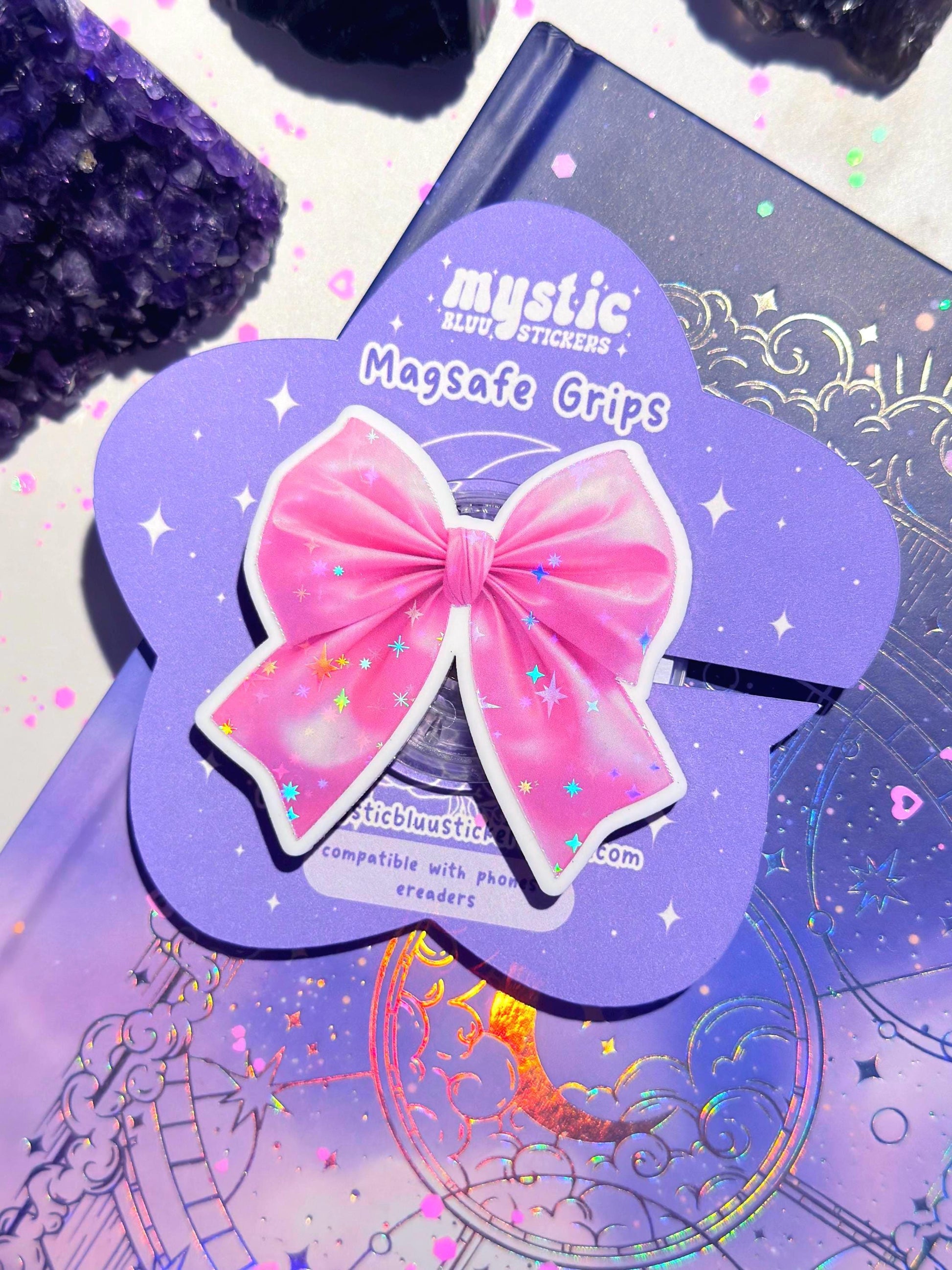 Pink Bow MagSafe Kindle Grip: Coquette Phone Stand