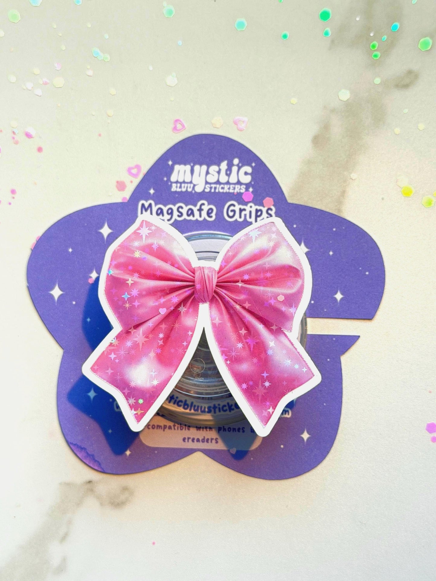 Pink Bow MagSafe Kindle Grip: Coquette Phone Stand