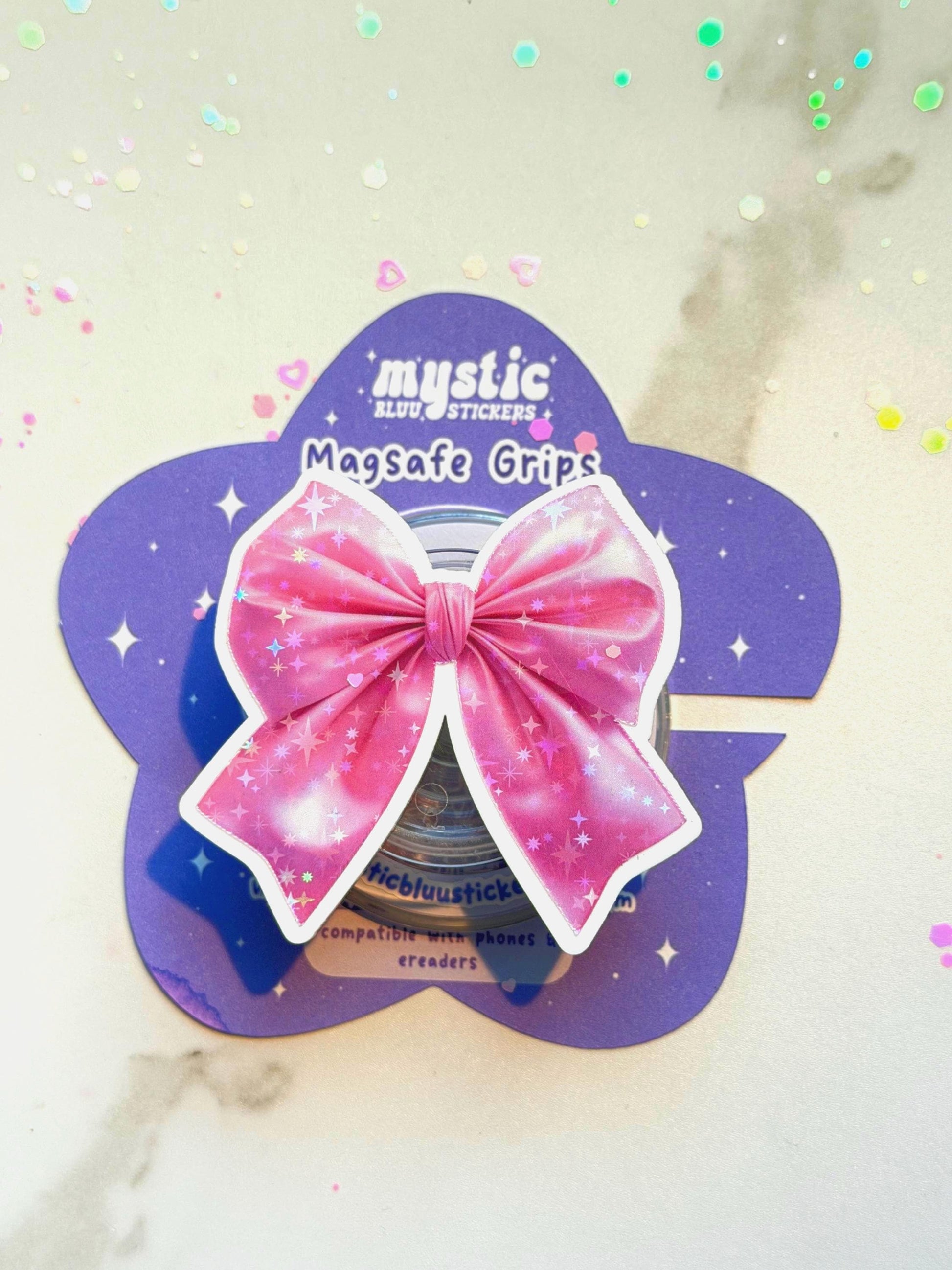 Pink Bow MagSafe Kindle Grip: Coquette Phone Stand