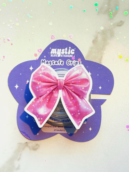 Pink Bow MagSafe Kindle Grip: Coquette Phone Stand