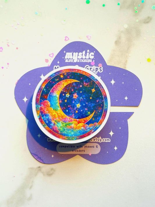 Celestial Moon MagSafe Phone Grip: Holographic 2D Night Sky Kindle Grip