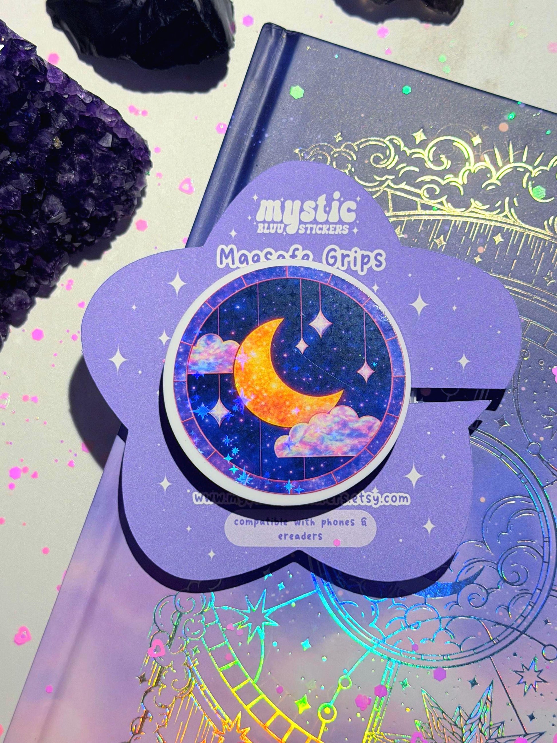 Celestial Moon MagSafe Phone Grip: Holographic 2D Night Sky Kindle Grip