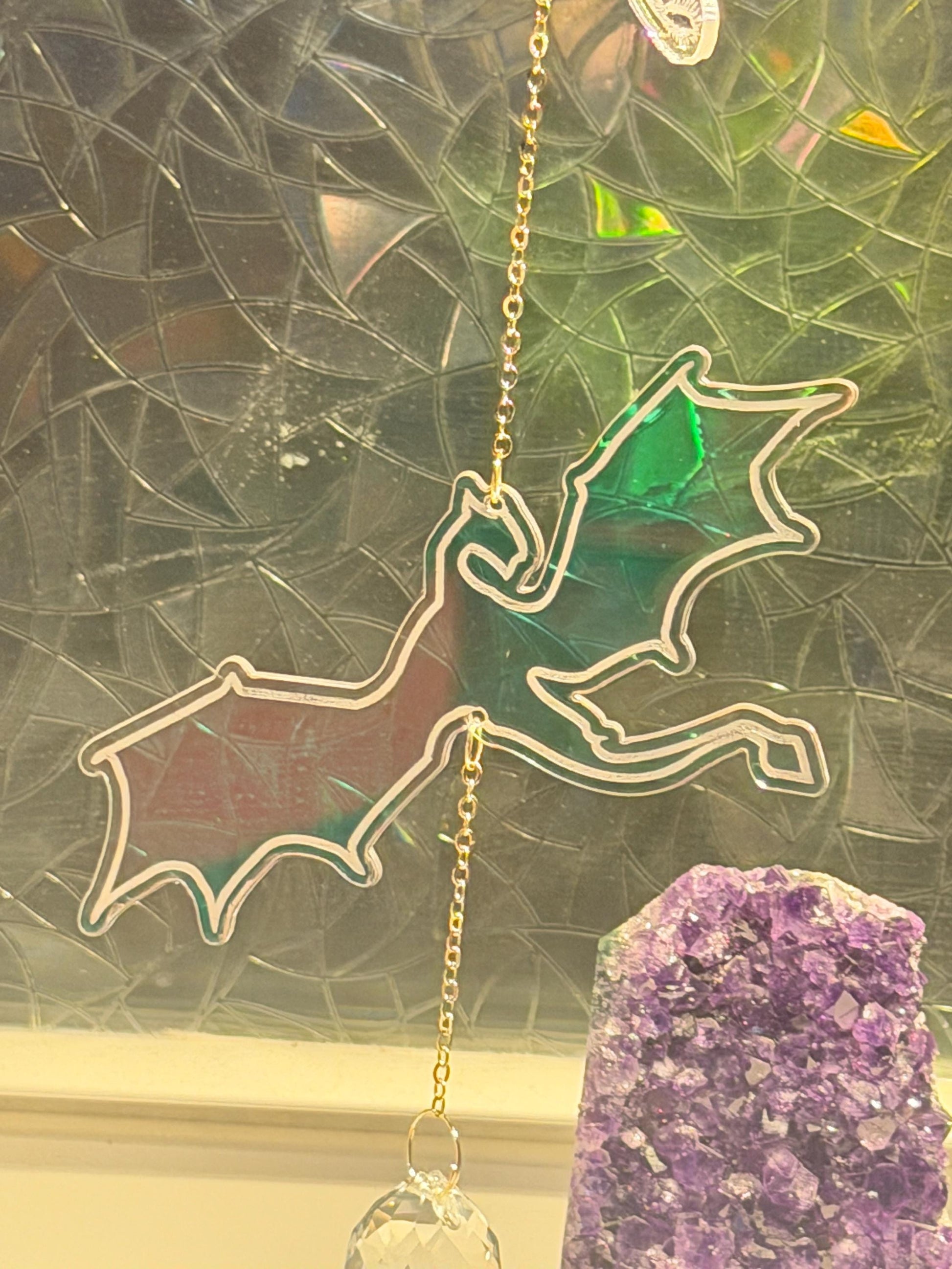 Book Dragon Iridescent Sun Catcher, Fantasy Window Prism Decor, Dark Academia Reading Nook Hanging