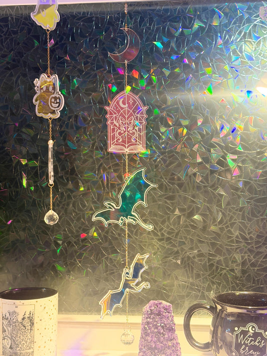Book Dragon Iridescent Sun Catcher, Fantasy Window Prism Decor, Dark Academia Reading Nook Hanging