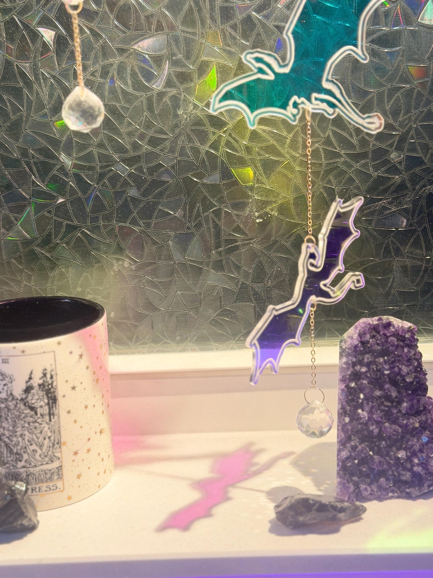 Book Dragon Iridescent Sun Catcher, Fantasy Window Prism Decor, Dark Academia Reading Nook Hanging
