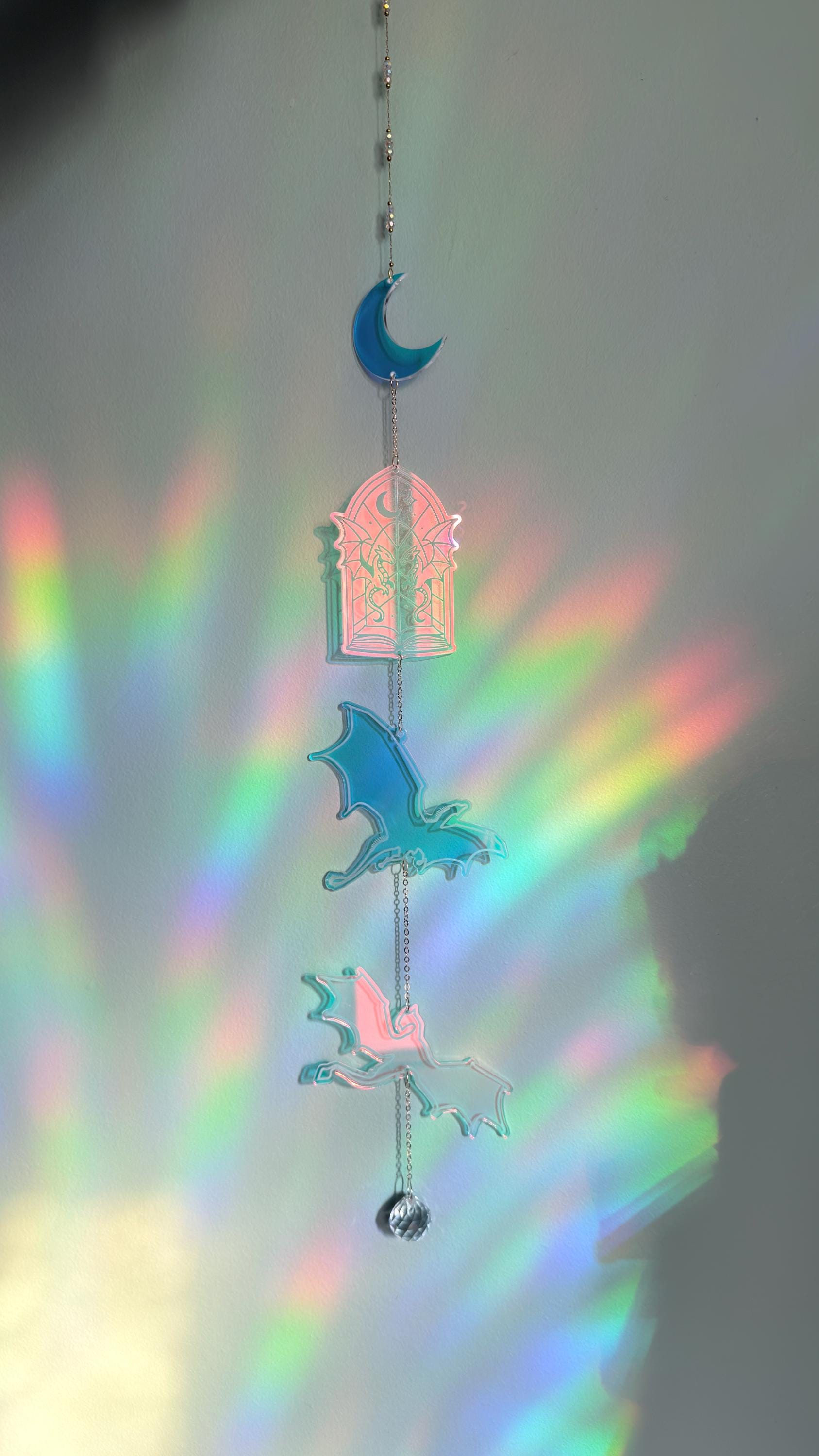 Acrylic Suncatcher Book Dragon Window Hanging Decoration Fantasy Romance Reading Ornament