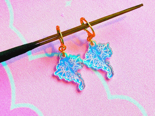 Floral Dragon Earrings: Acrylic Iridescent Dangle Hoop or Hook Style