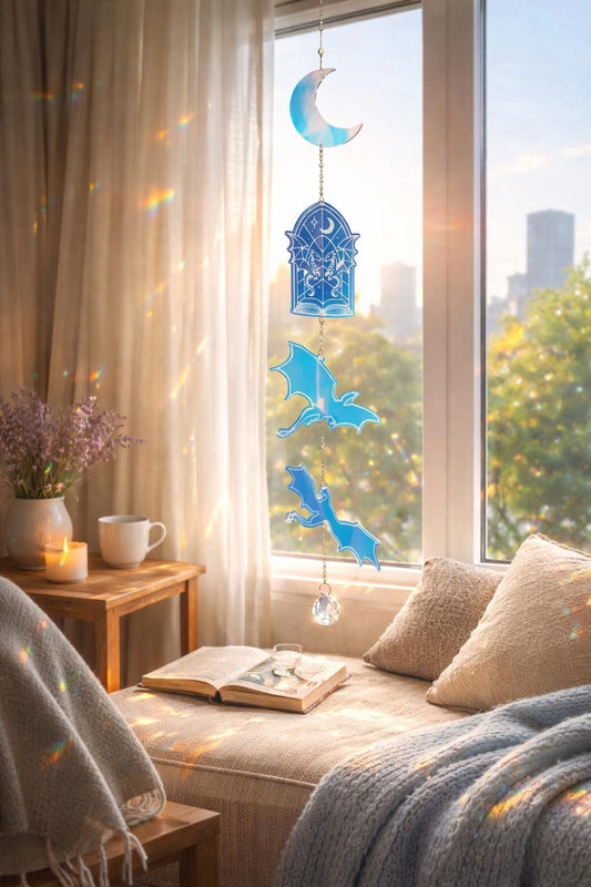 Book Dragon Iridescent Sun Catcher – Fantasy Crystal Window Hanging for Book Lovers & Dragon Decor