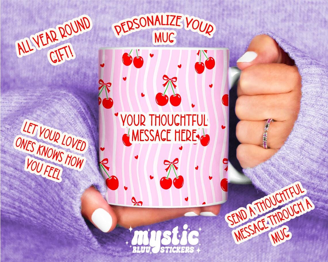 Personalized Coffee Mug – Pink Cherry Bow Coquette Ceramic Mug for Couples & Cute Gifts