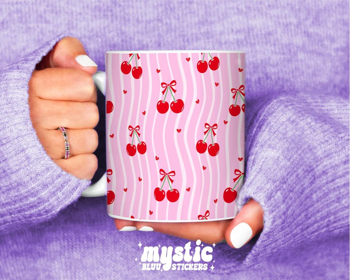 Personalized Coffee Mug – Pink Cherry Bow Coquette Ceramic Mug for Couples & Cute Gifts
