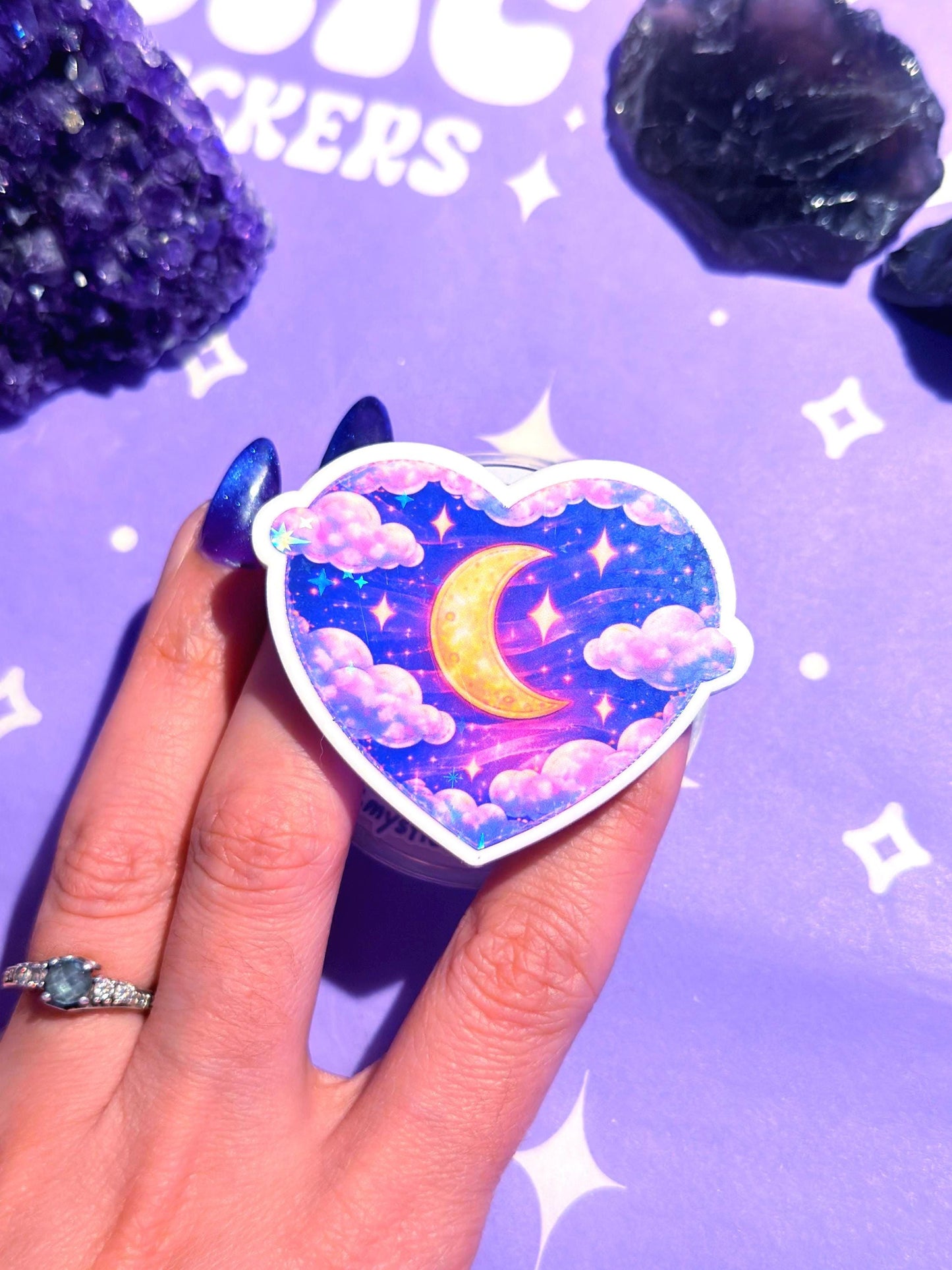 Rainbow Moon Kindle Grip: Holographic Magsafe Phone Witchy Accessory