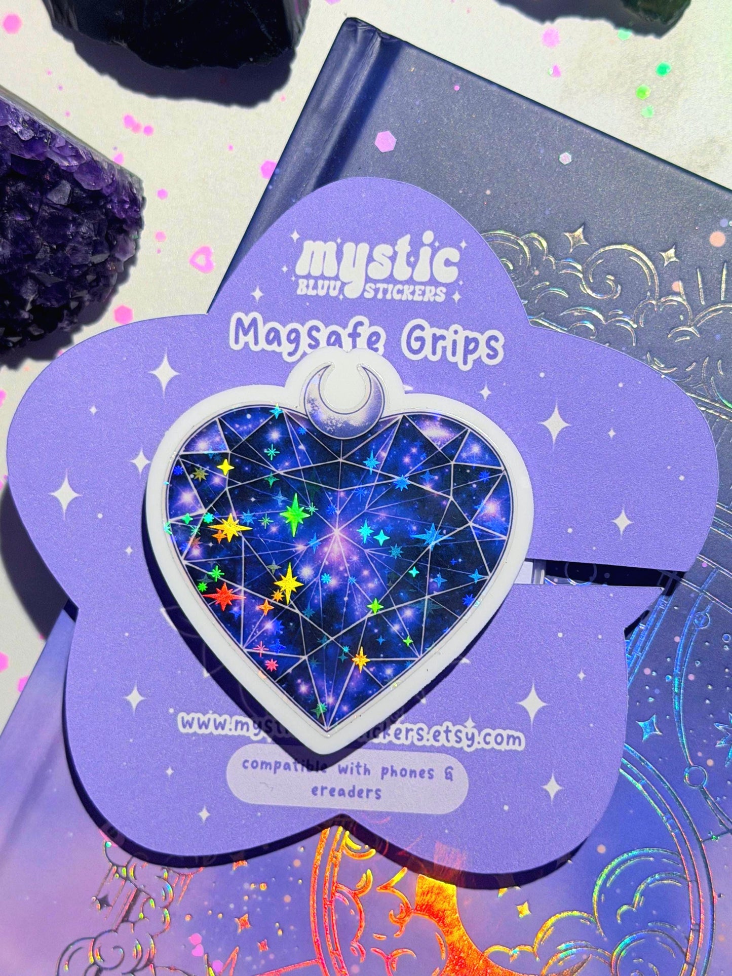 Celestial Heart MagSafe Phone Grip: Holographic 2D Night Sky Kindle Grip