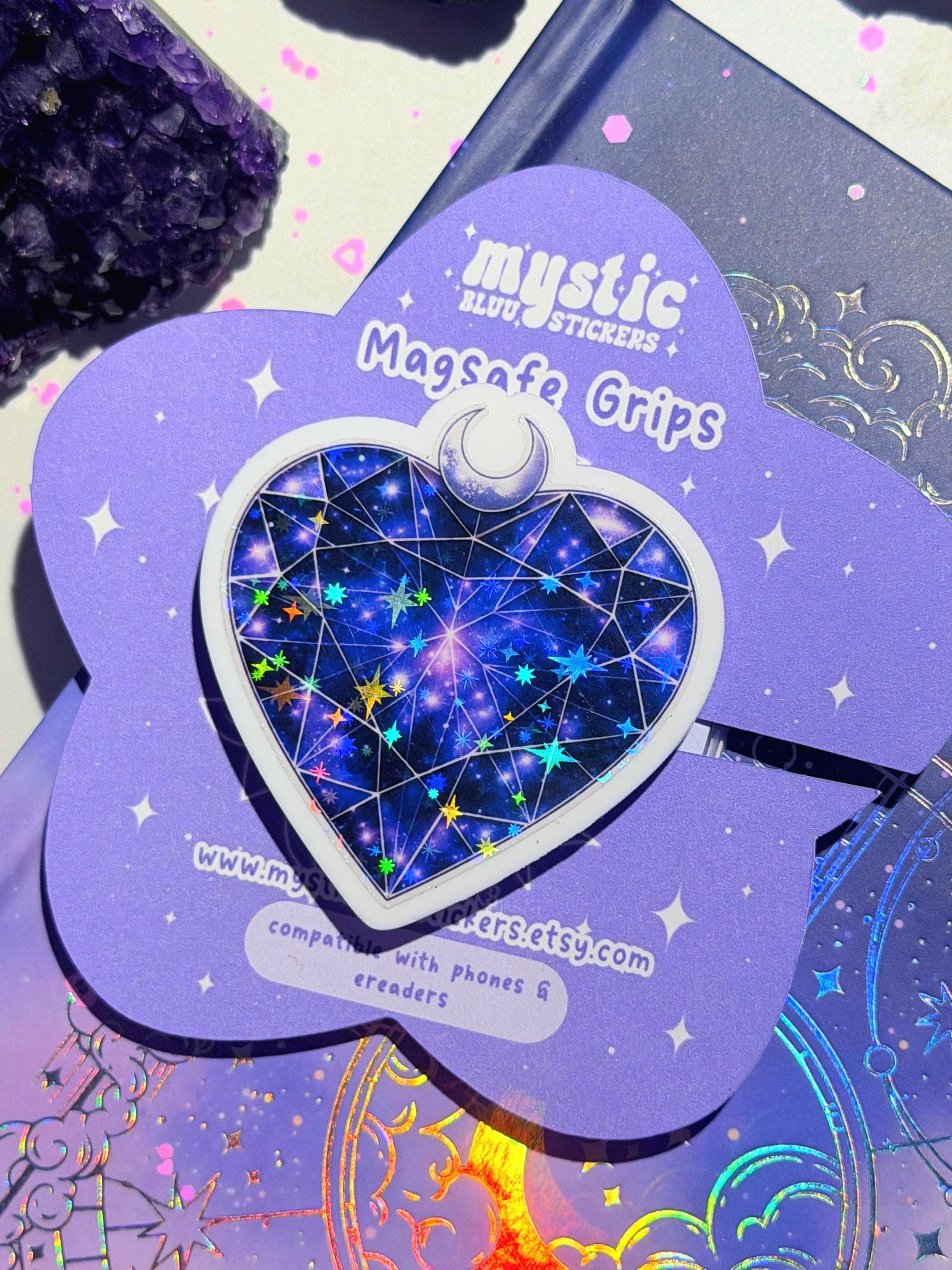 Celestial Heart MagSafe Phone Grip: Holographic 2D Night Sky Kindle Grip