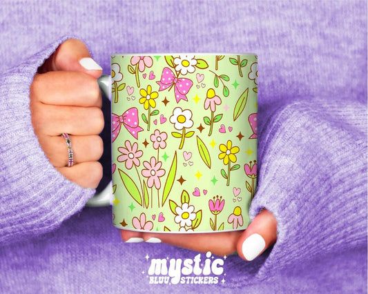 Floral Bow Mug 11oz – Cute Coffee Cup, Cozy Gift