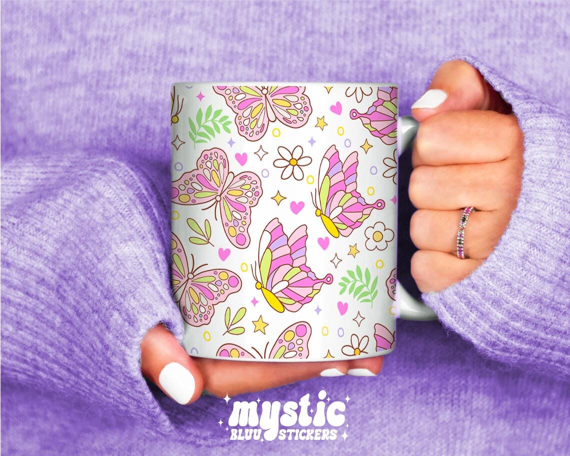 Butterfly Floral Coffee Mug – Pastel, Cottagecore Decor