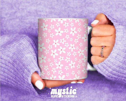 Pink Daisy Floral Mug 11oz – Cute Aesthetic Coffee Cup, Cozy Flower Lover Gift