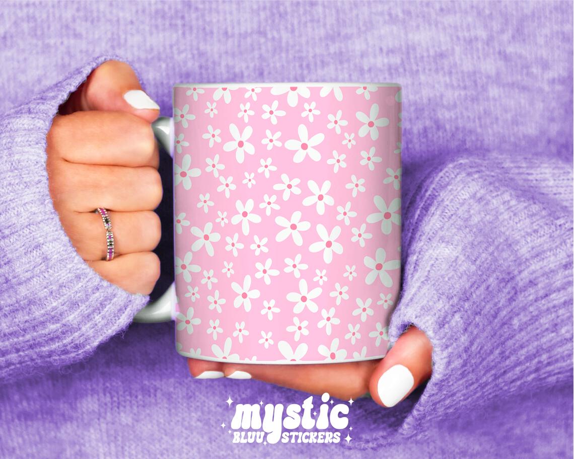Pink Daisy Floral Mug 11oz – Cute Aesthetic Coffee Cup, Cozy Flower Lover Gift