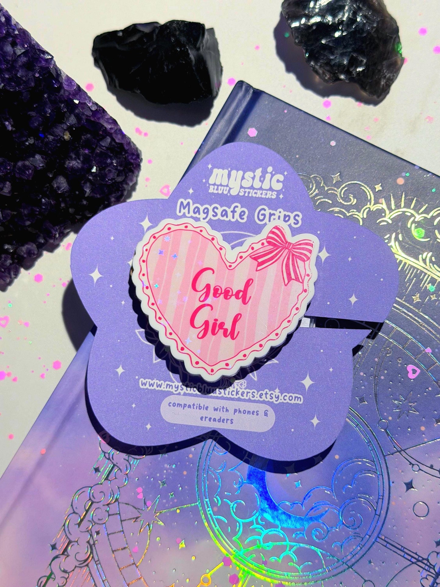 Good Girl Heart MagSafe Kindle Grip: Coquette Pink Phone Stand