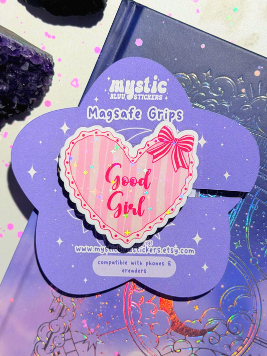 Good Girl Heart MagSafe Kindle Grip: Coquette Pink Phone Stand