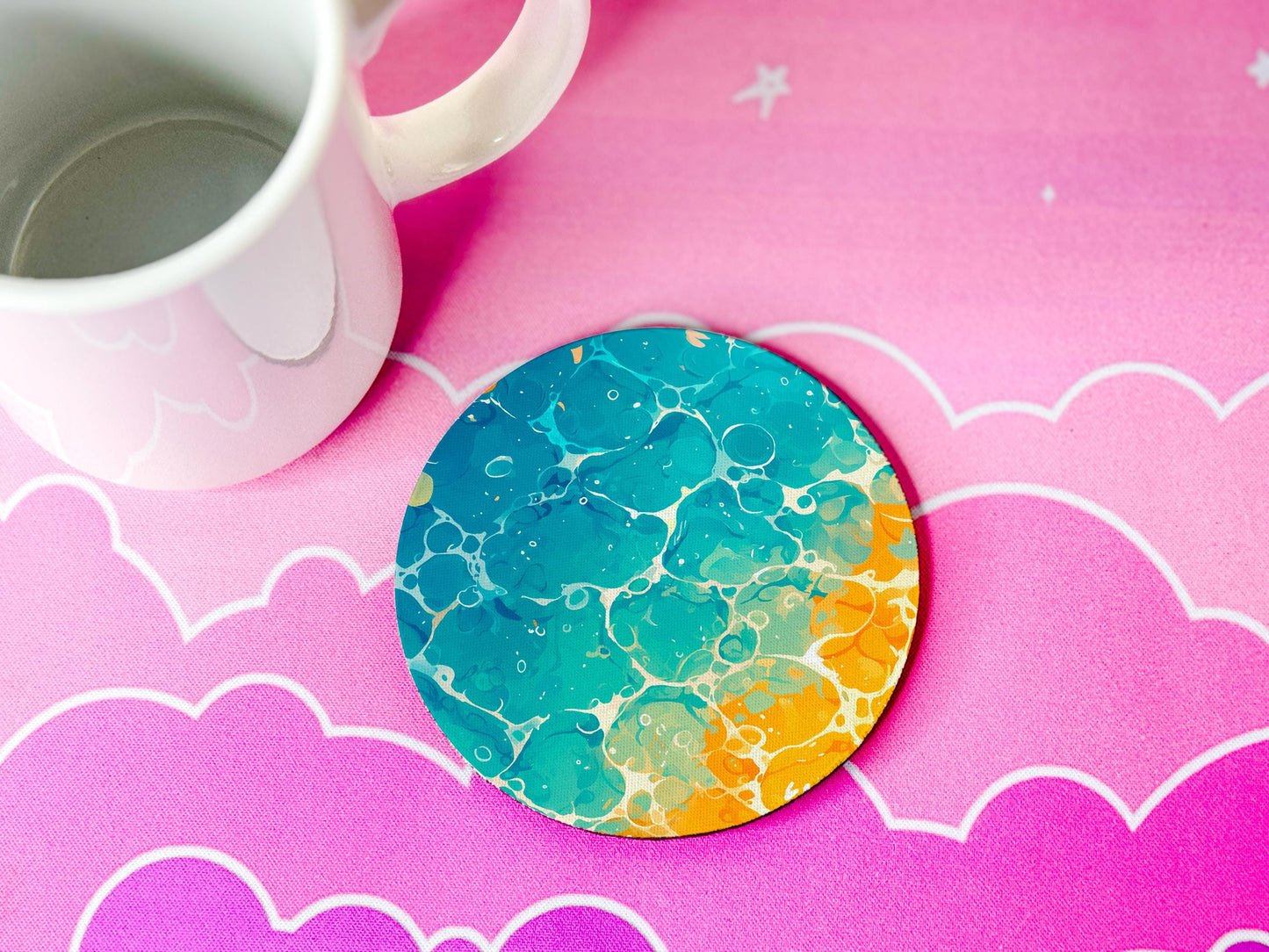 Beach Fabric Coaster Set of 4 Round Drink Coasters Non Slip Home Bar Desk