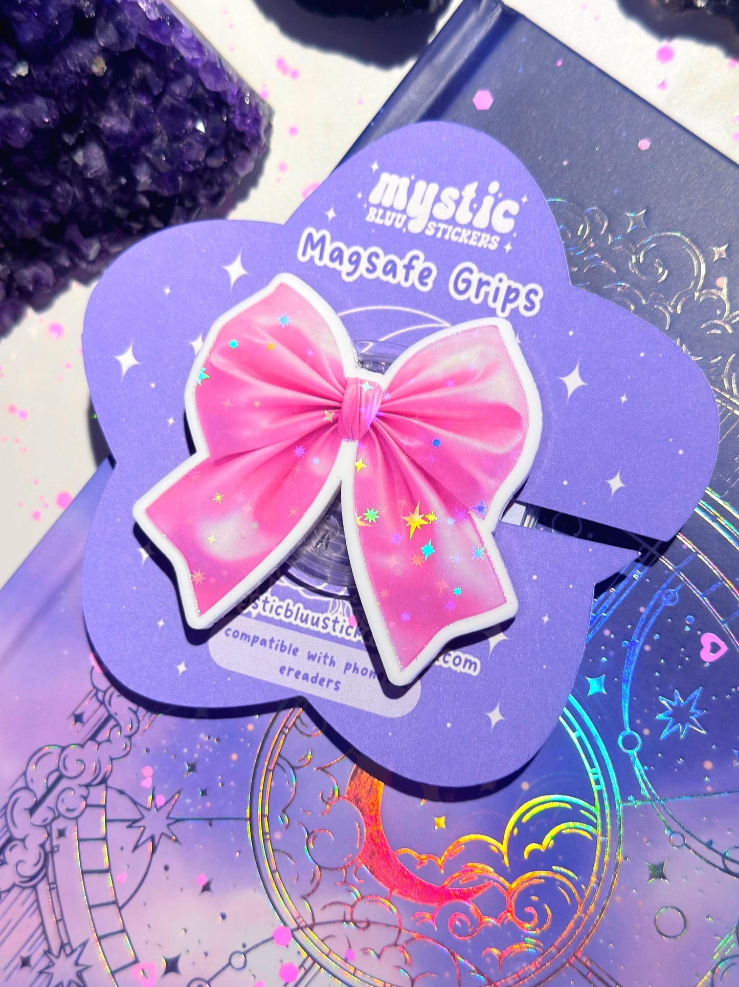 Pink Bow MagSafe Kindle Grip: Coquette Phone Stand
