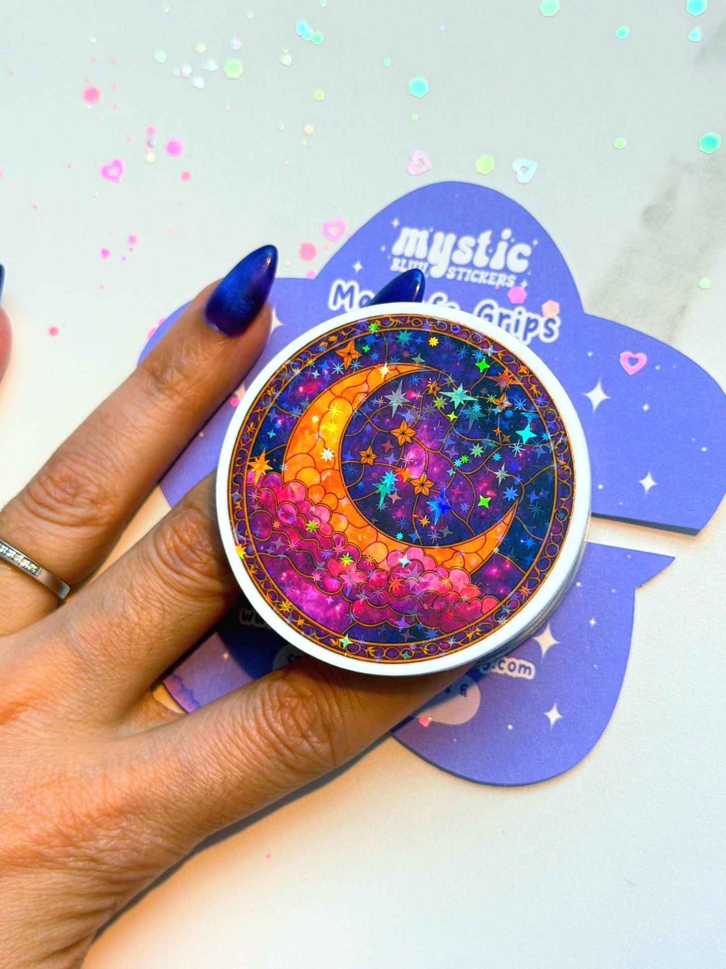 Celestial Moon MagSafe Phone Grip: Holographic 2D Night Sky Kindle Grip