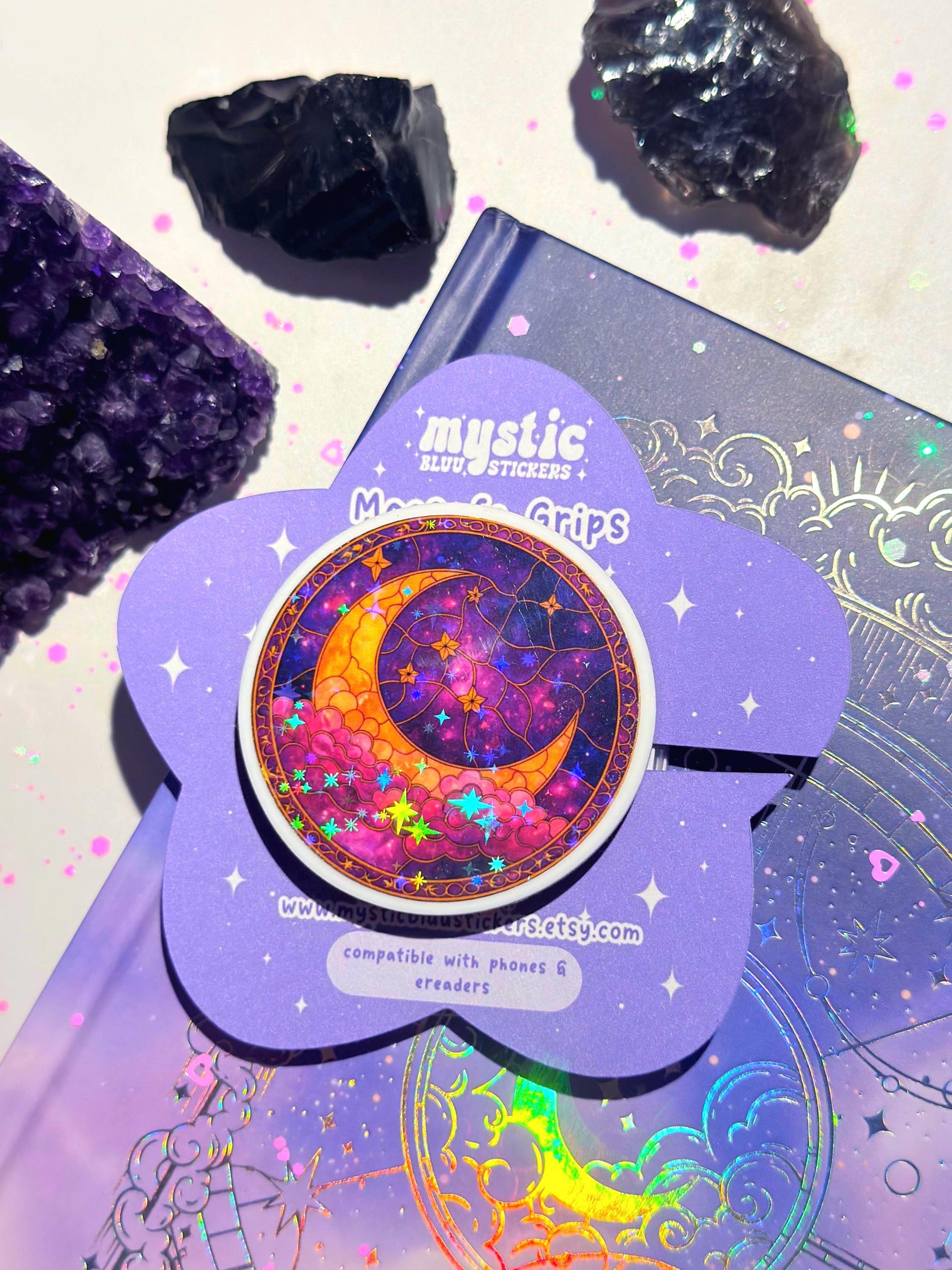 Celestial Moon MagSafe Phone Grip: Holographic 2D Night Sky Kindle Grip